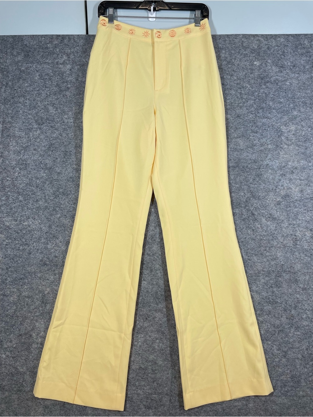 The Wolf Gang Wide Leg Pants Yellow Medium Celestial Embroidered Waist Retro